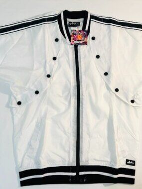 Andrew Christian Size M 100% Nylon Semi Sheer Snap Windbreaker -White/Black